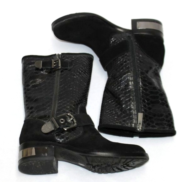 Vince Camuto Blk Leather Snakeskin Mid Calf Boots - Picture 8 of 14